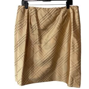 Talbots Silk Shantung Diamond Stitch Side Zip Short Skirt Gold Size 16 Petite